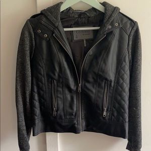 Hooded faux leather jacket